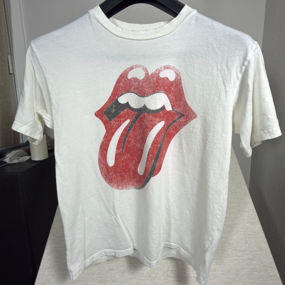 Daydreamer Tops - Daydreamer Rolling Stones Tee Womens S 1989 Tour Graphic White Distressed USA